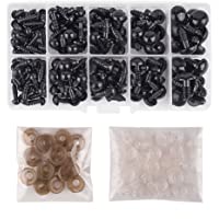 KUUQA 6-12mm 150 Piezas Vistoso Ojos de Seguridad Ojos de Plastic con Arandelas para Hacer Muñecas (Negro)